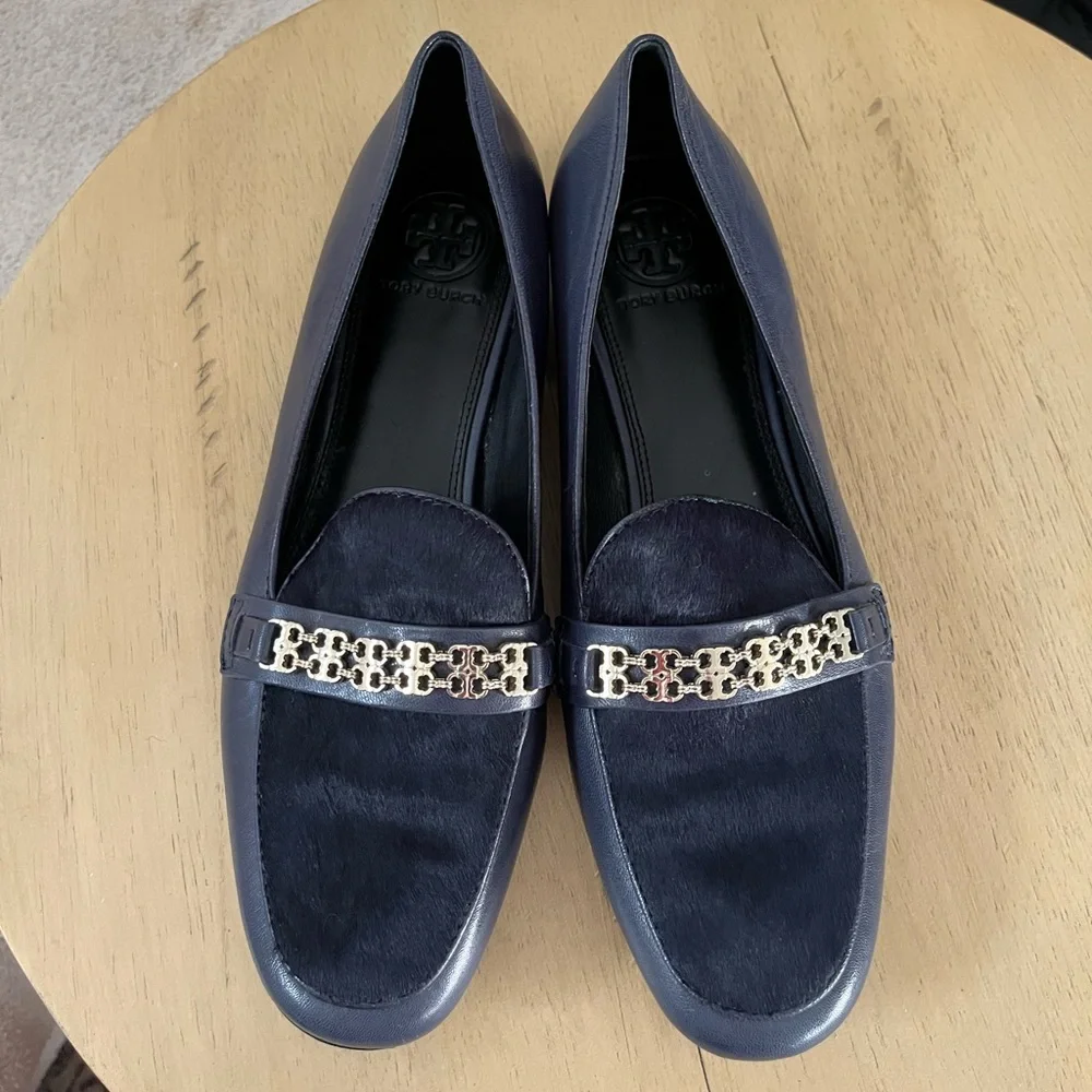 Tory Burch Gemini Link Navy Loafers Size 8.5